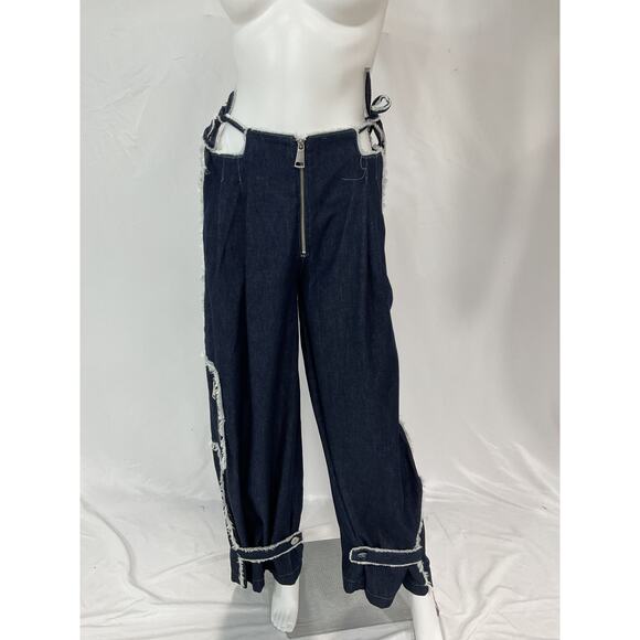 Ceren Ocak Low Blue Denim Waist Pleated Pant Size M - Picture 2 of 5